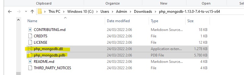 ekstrak file download extension mongodb php .dll