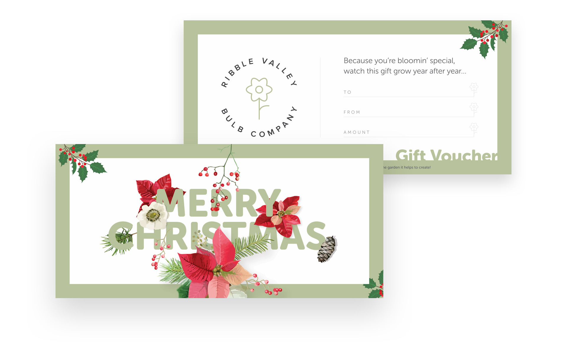 Print design and voucher design for Ribble Valley Bulb Company