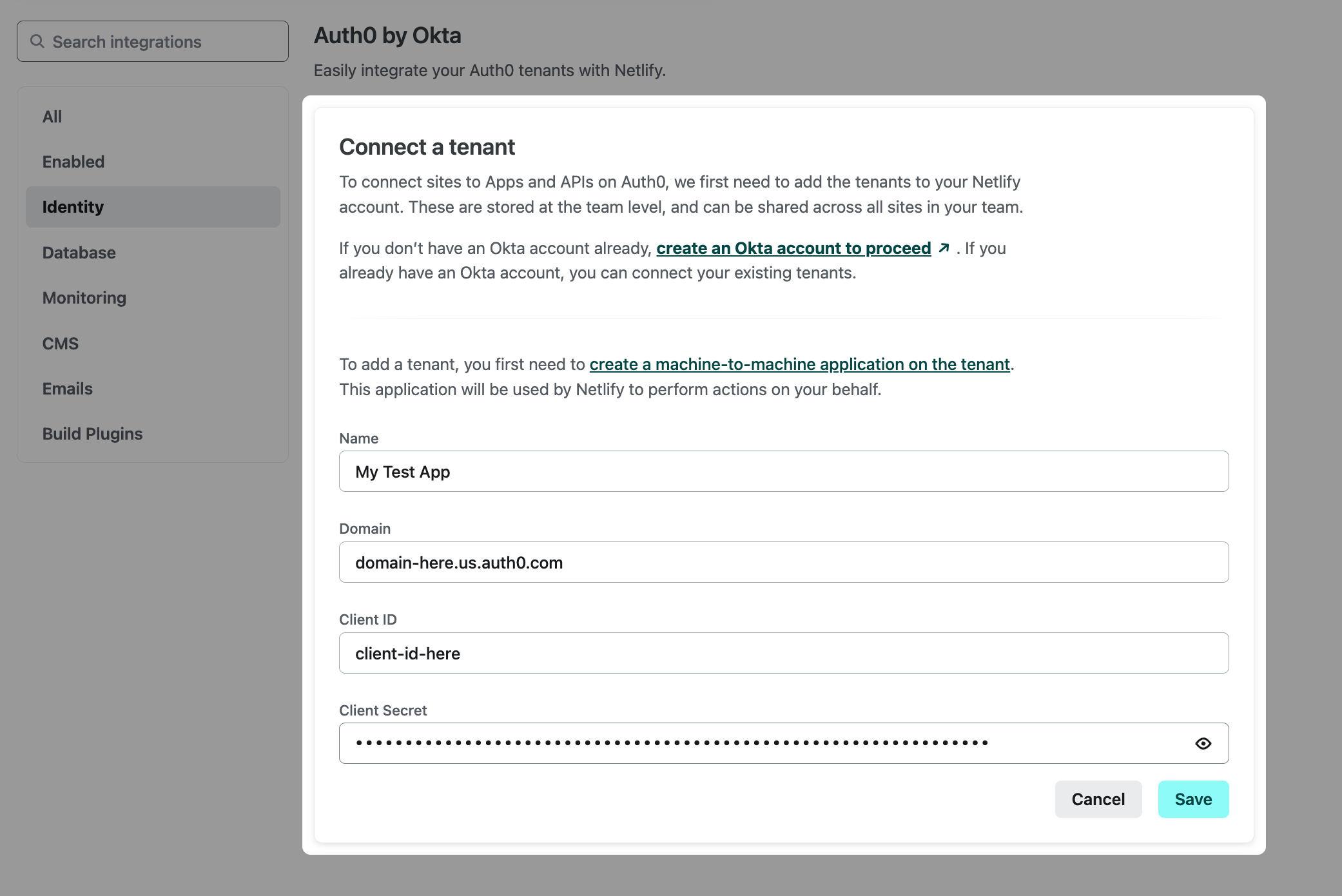 Auth0 by Okta Integration Netlify Docs