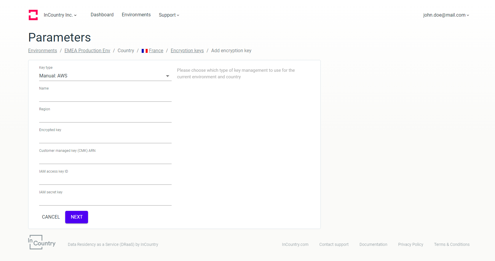 Managing encryption keys InCountry Docs