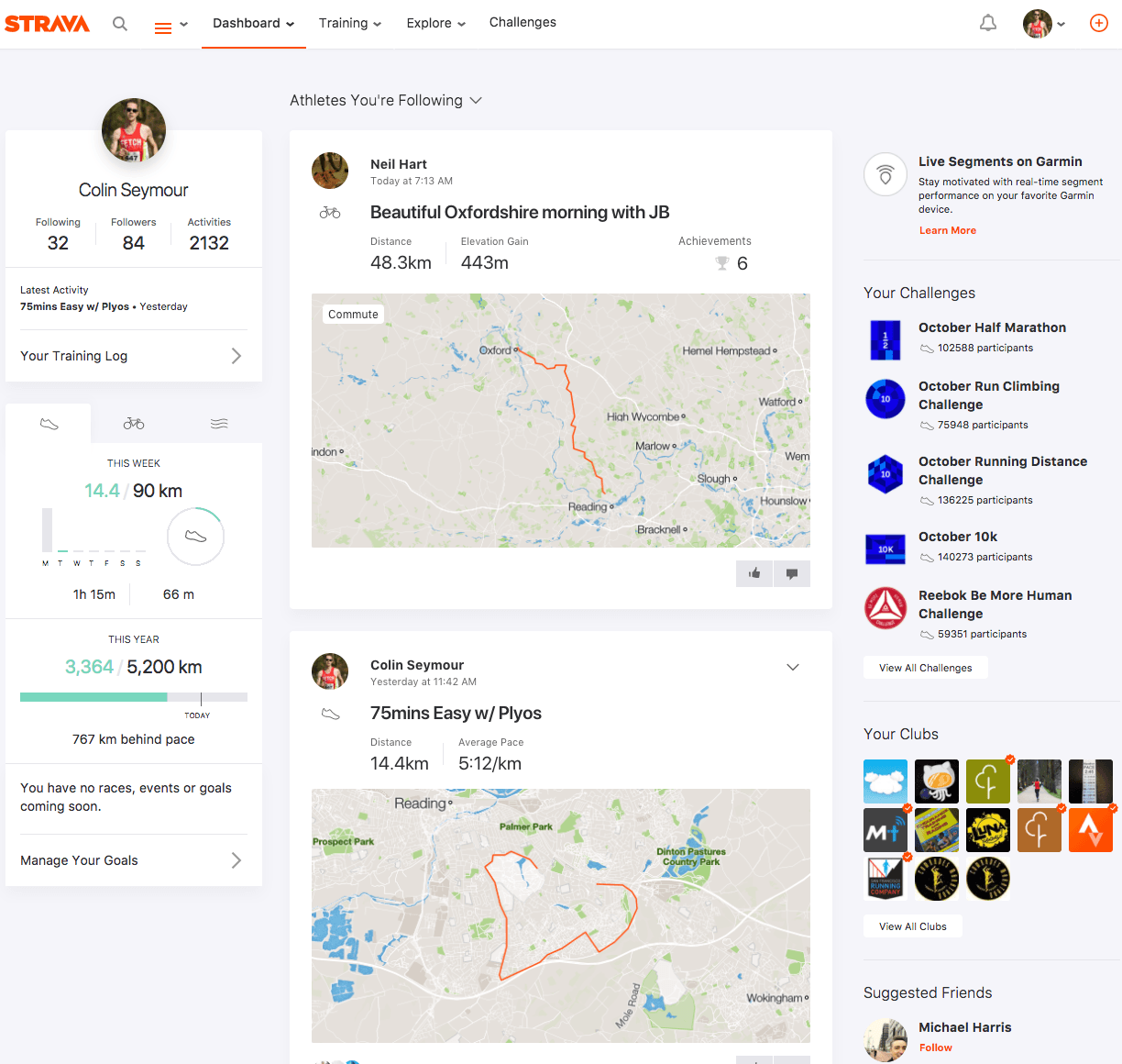Strava Activity Feed - 17 Oct 2017