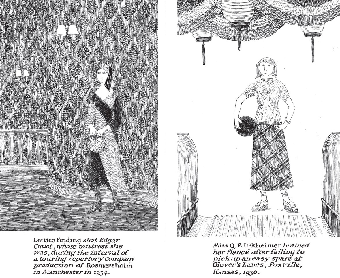  black and white drawings of 1930s women by edward gorey