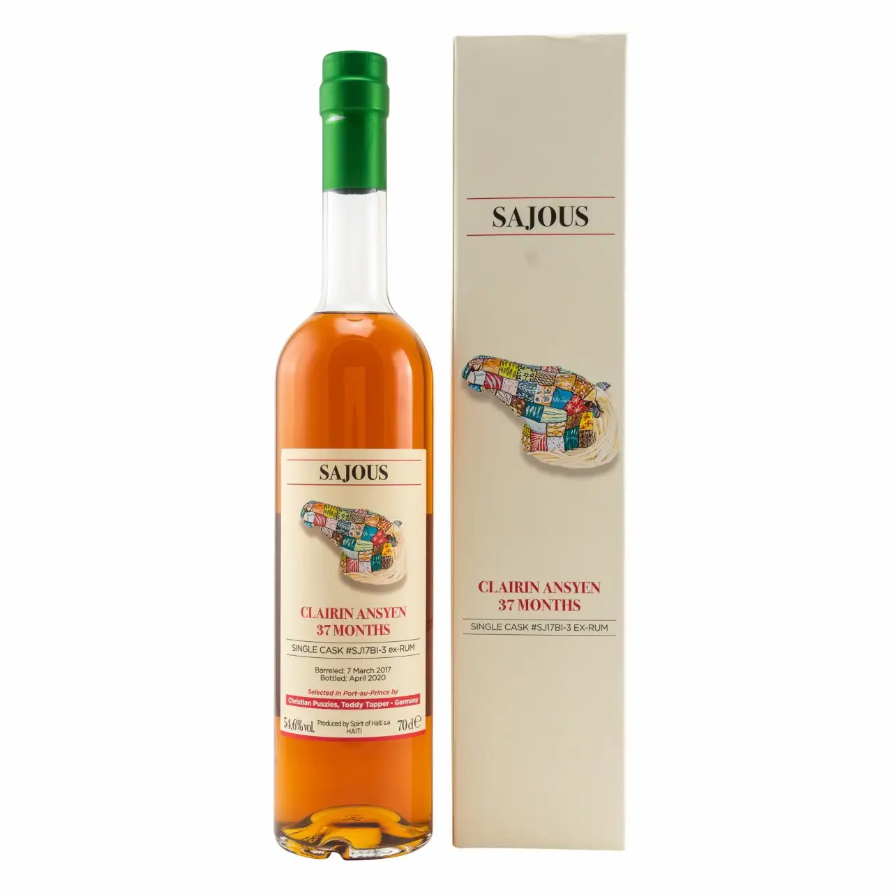 Image of the front of the bottle of the rum Clairin Ansyen Sajous (Bielle Cask)
