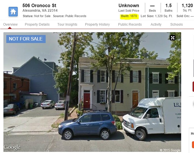Screenshot of the Redfin entry for 506 Oronoco St, showing that the current structure was built in 1870.