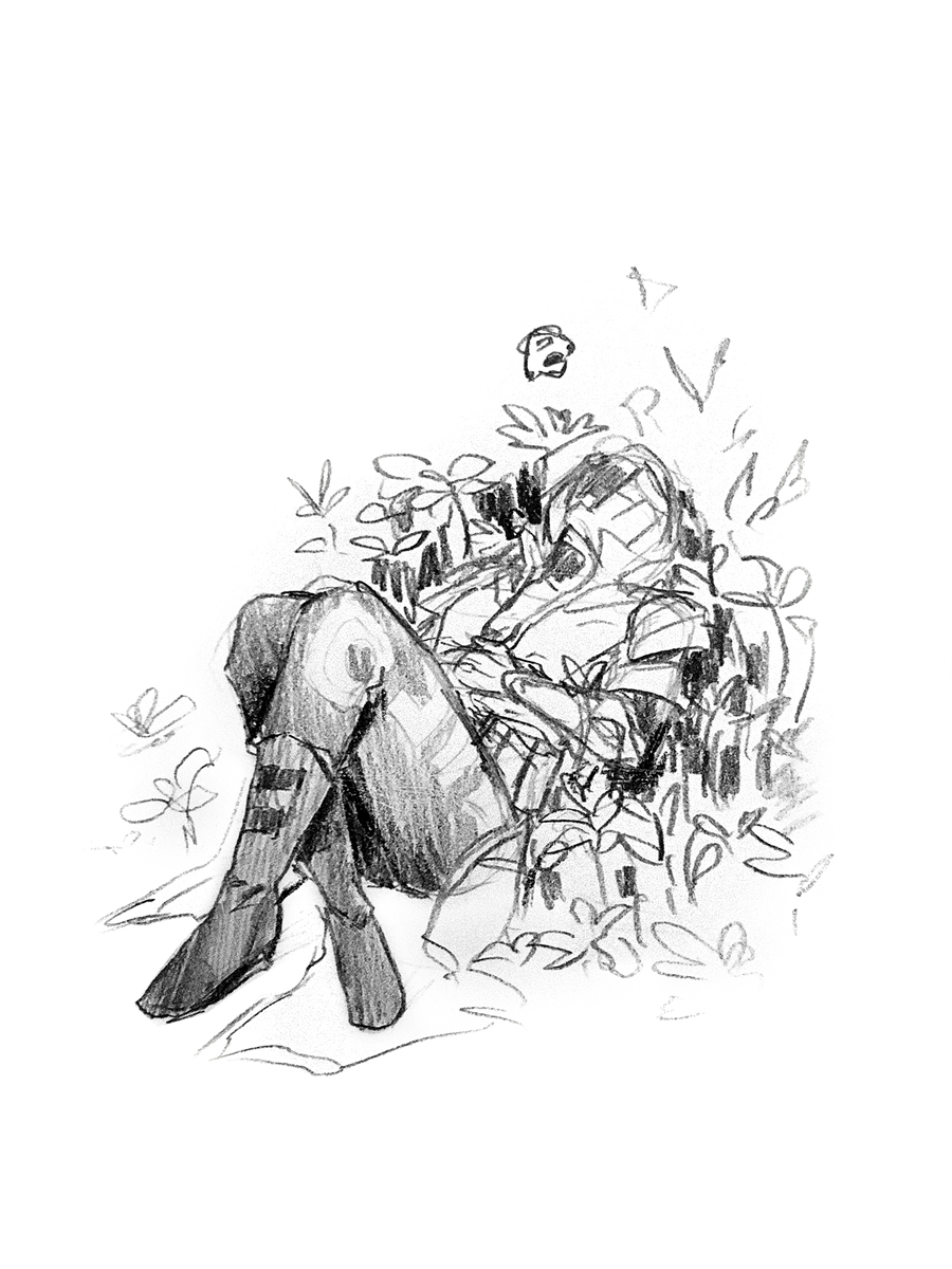 Warlock lying in a flower garden.