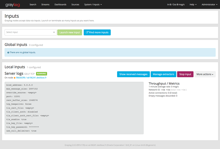 interface de graylog, choisir un input