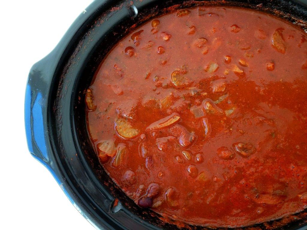 Crockpot full of vegan chili