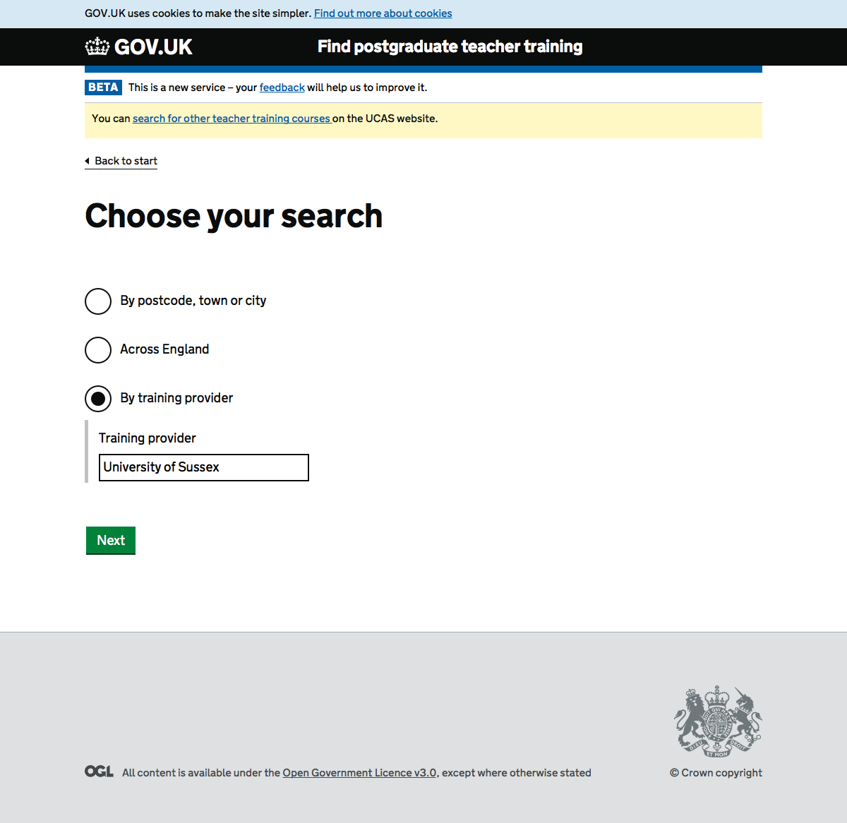 Screenshot of Search by provider