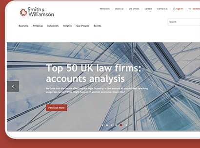 A web design mockup of the new Smith and Williamson homepage built on Umbraco by Cogworks Umbraco Gold Partner Agency London
