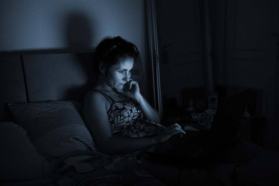 blue light from a screen at night