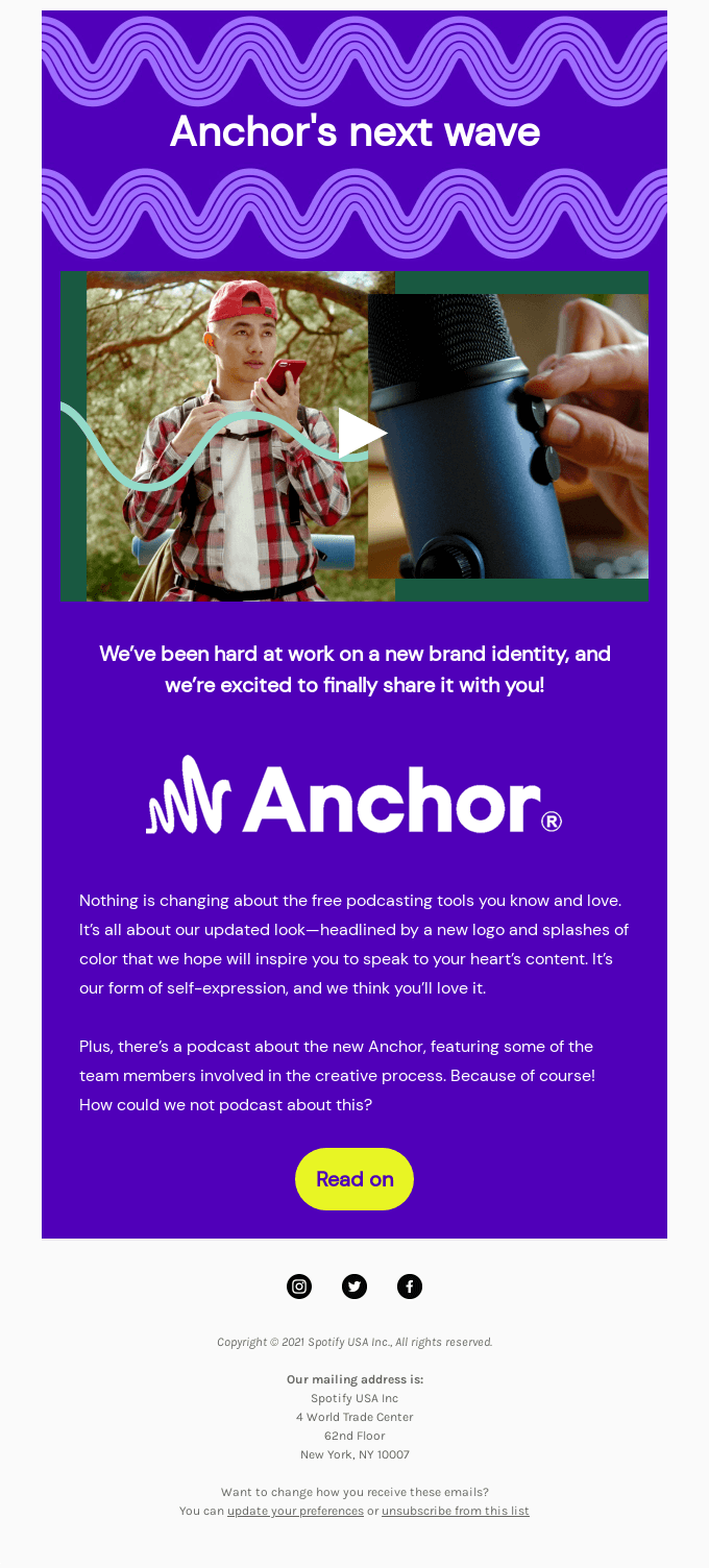 SaaS Rebranding Announcement Emails: Screenshot of Anchor's email announcing its new brand identity