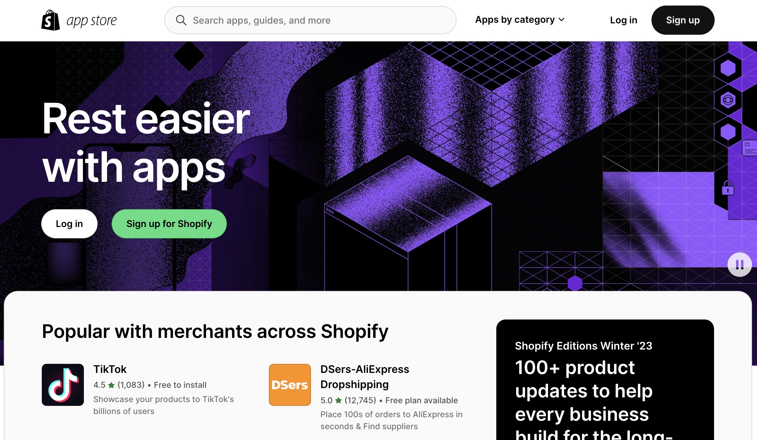 Shopify App Store listing featured apps.