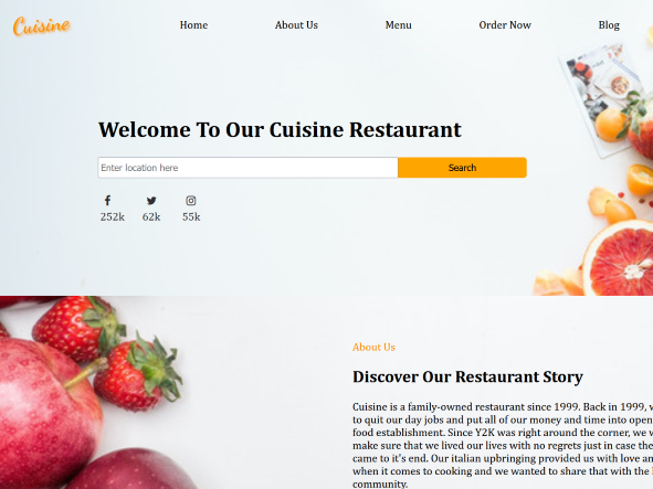 screenshot of restaurant project