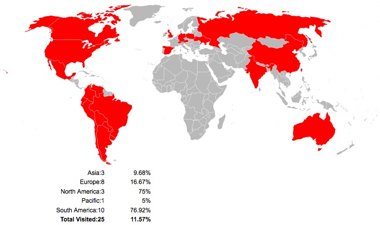A world map illustrating the counties that participate in the Master the Mainframe Contest