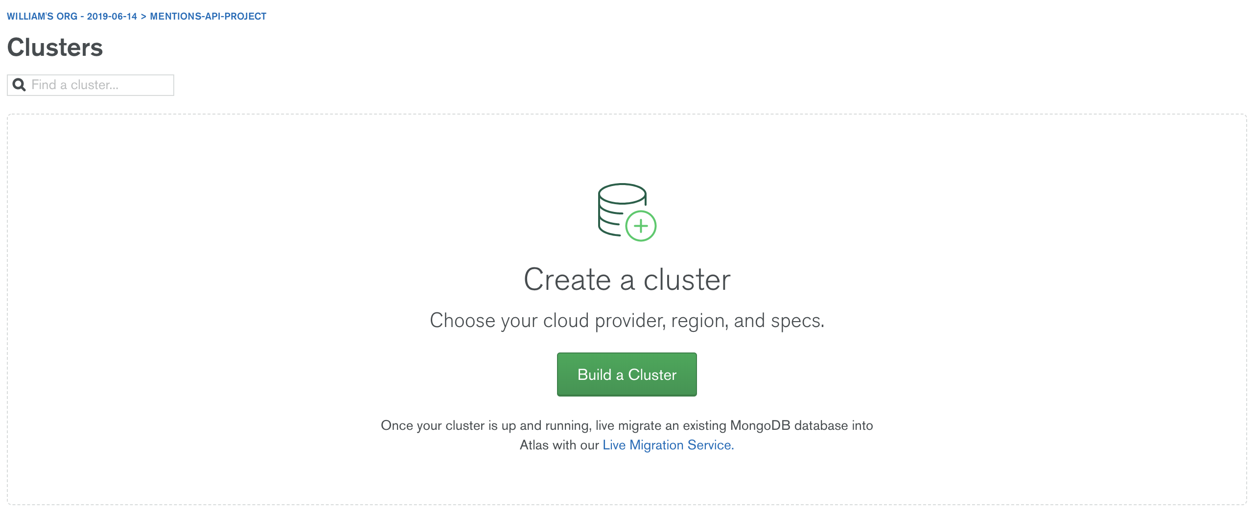 Imagem do botão de criação de clusters
