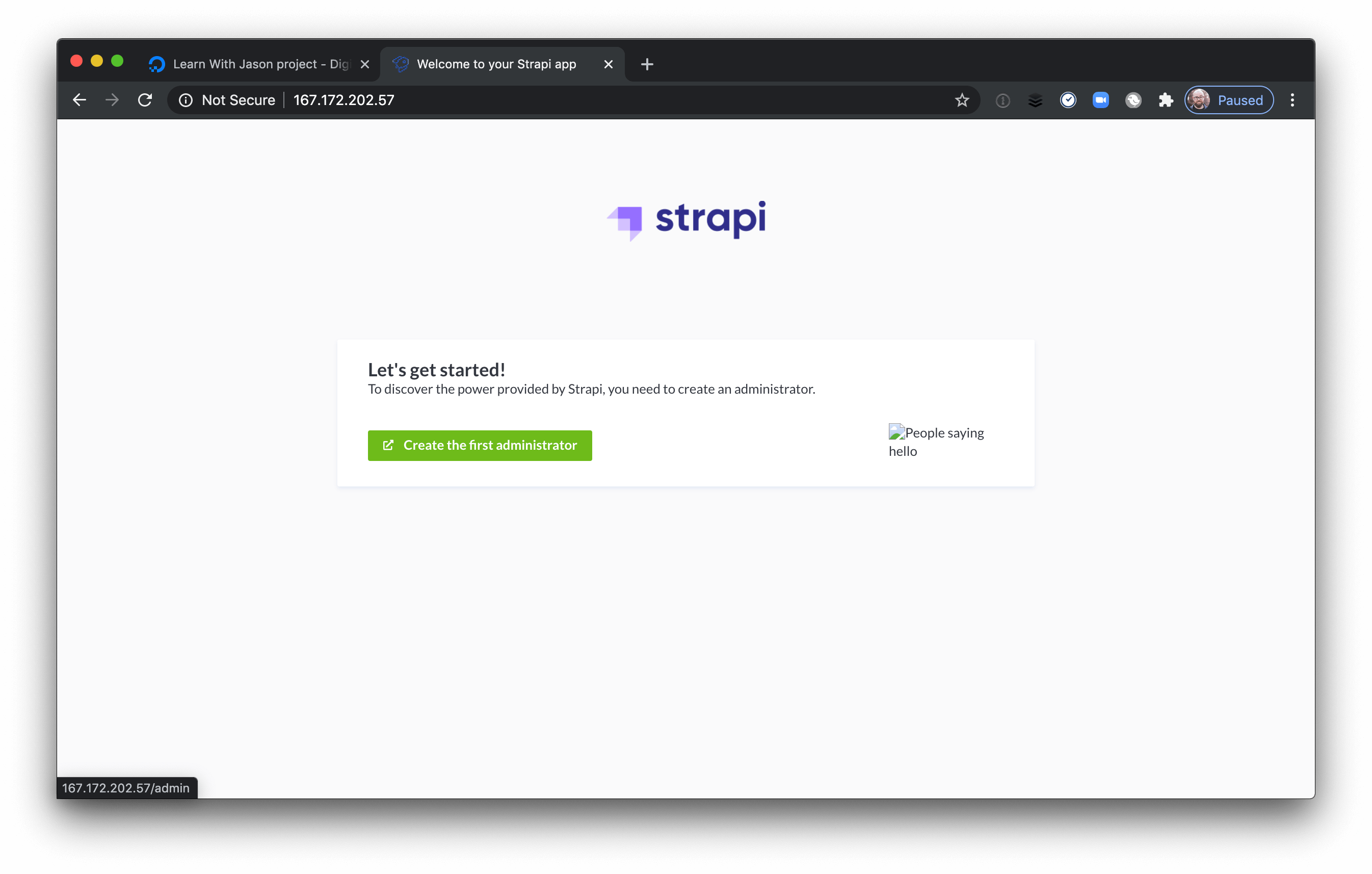 Strapi’s getting started page.