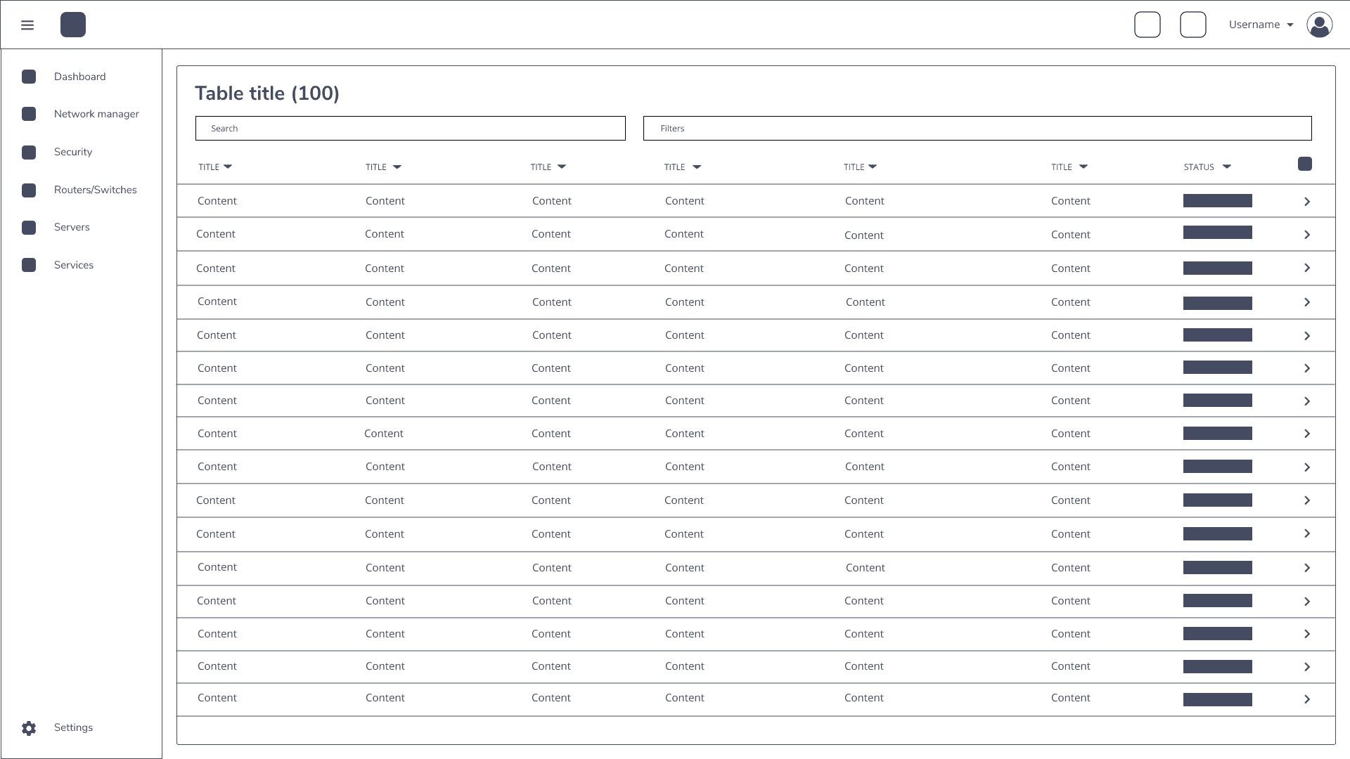 Wireframe of a view with data tables