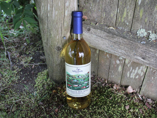 A bottle of Woodstock Hill White from Taylor Brooke Winery in Connecticut