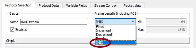 IMIX frame length mode 
