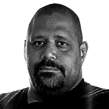 Halftone black and white image of Brian Fox