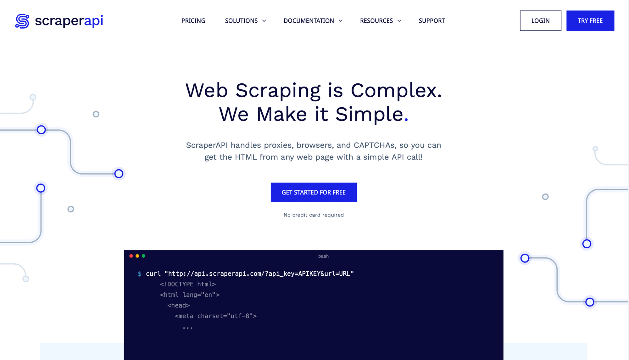 Screenshot of Scraper API home page