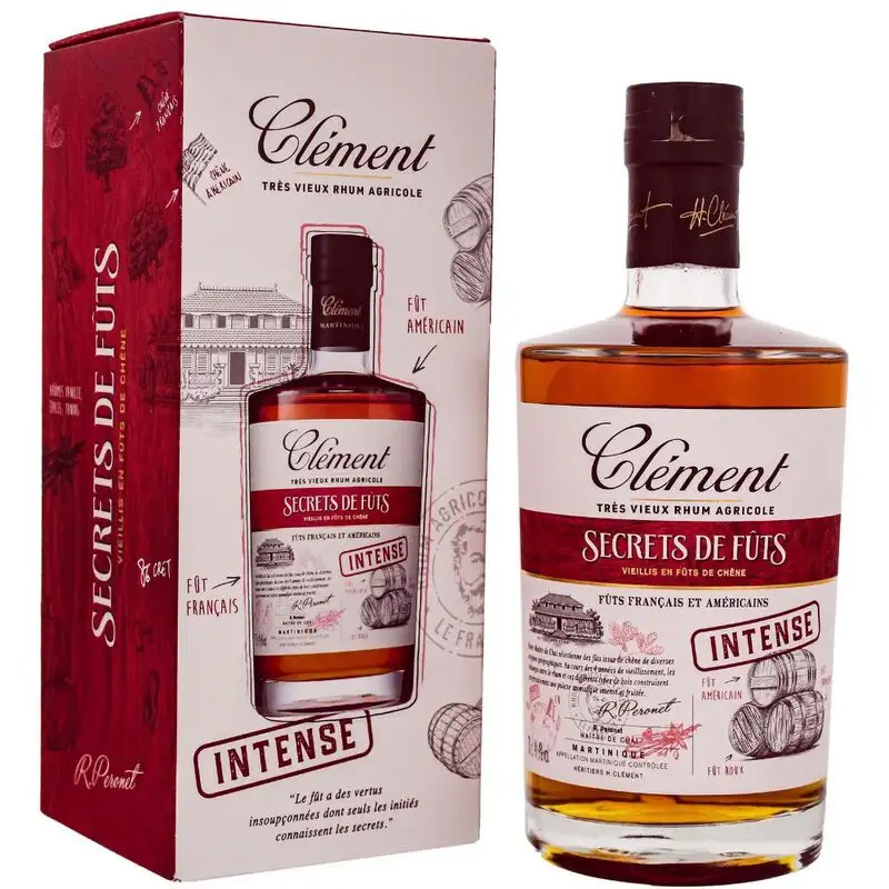 Image of the front of the bottle of the rum Clément Secrets de fûts (Intense)