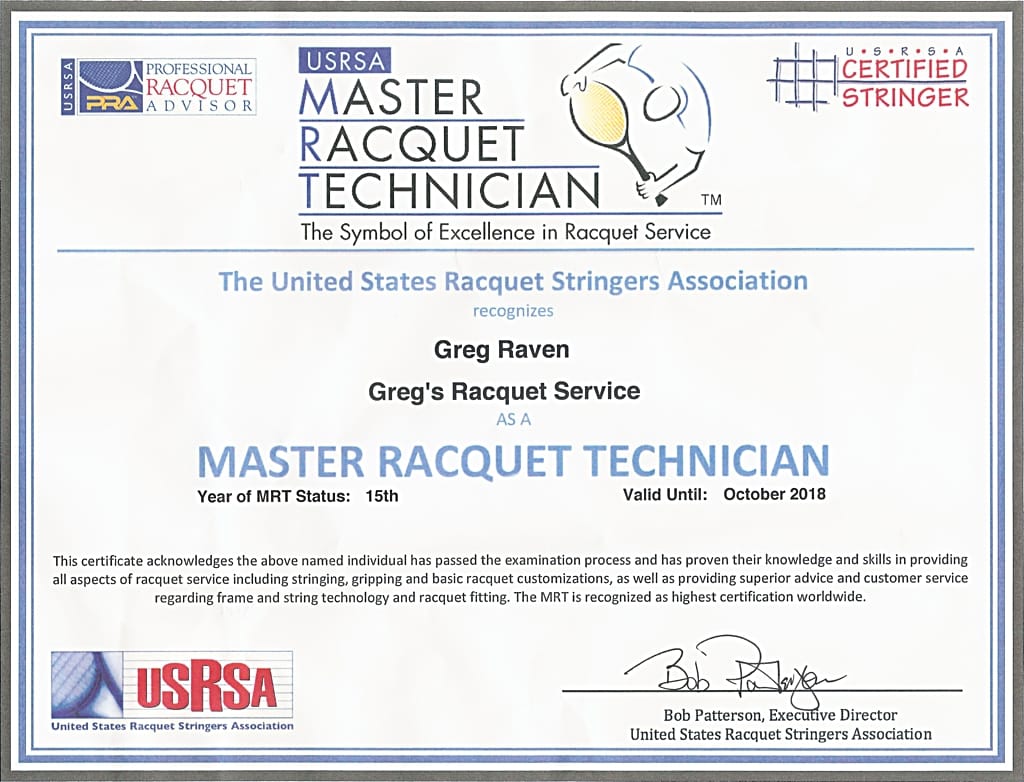 Greg Raven’s 2018 USRSA MRT certificate