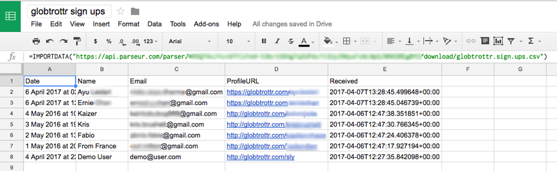 View your parsed data in Google sheets