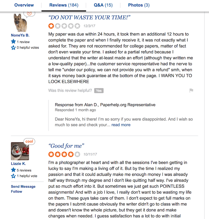 paperhelp.org reviews on sitejabber.com are both negative and positive