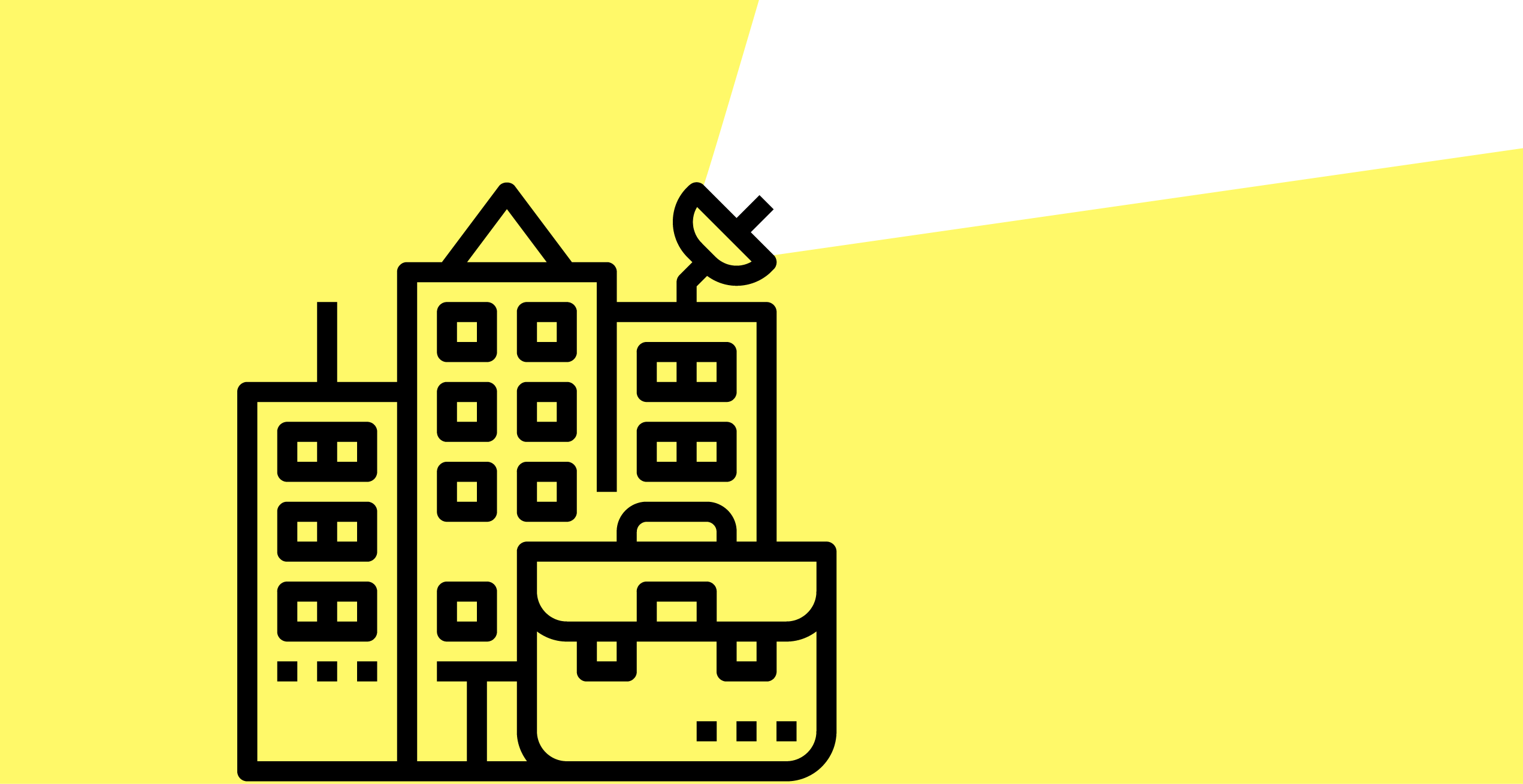 An illustration of a building with a briefcase in front An illustration of a building with a large briefcase in front, on a yellow background