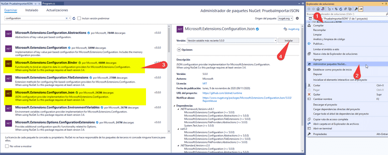 Instalar paquetes con NuGet