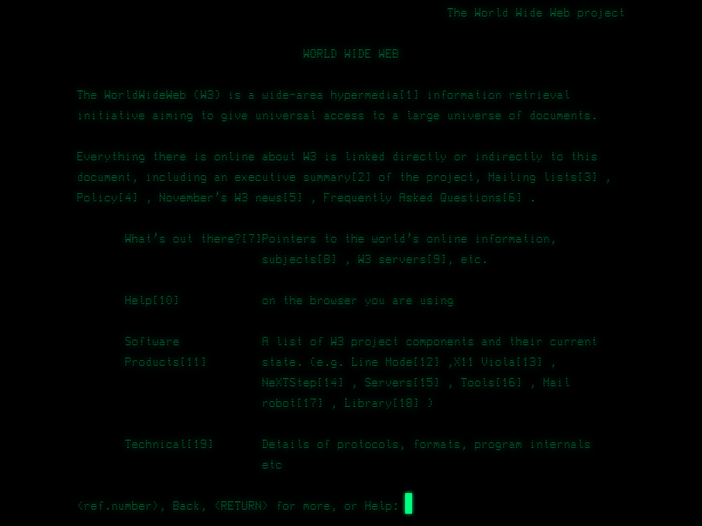 Screenshot of the first website in line mode at cern.ch