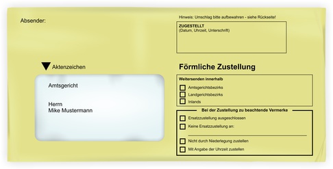 Strafbefehl: Briefumschlag für förmlicher Zustellung