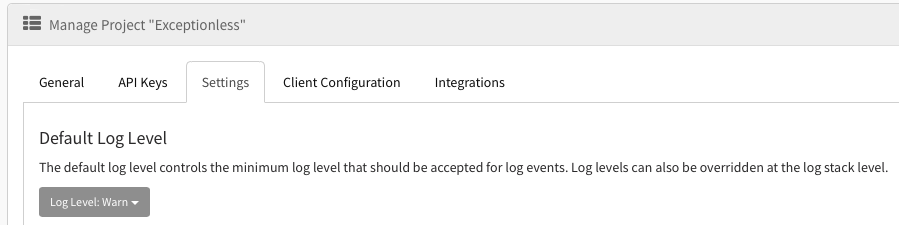 Set Default Log Level on the Settings Page