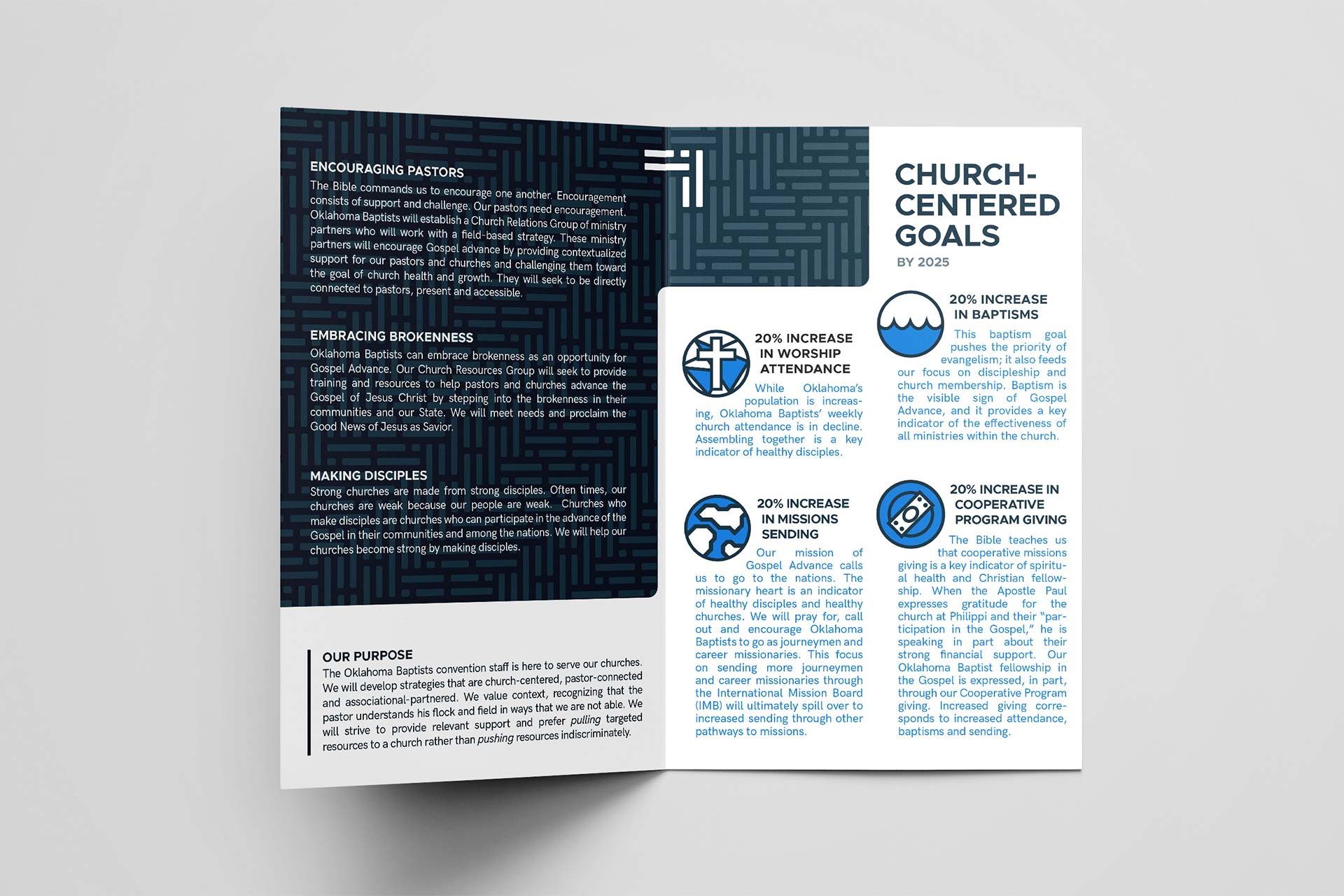 A bifold brochure to introduce the new Oklahoma Baptists brand and vision