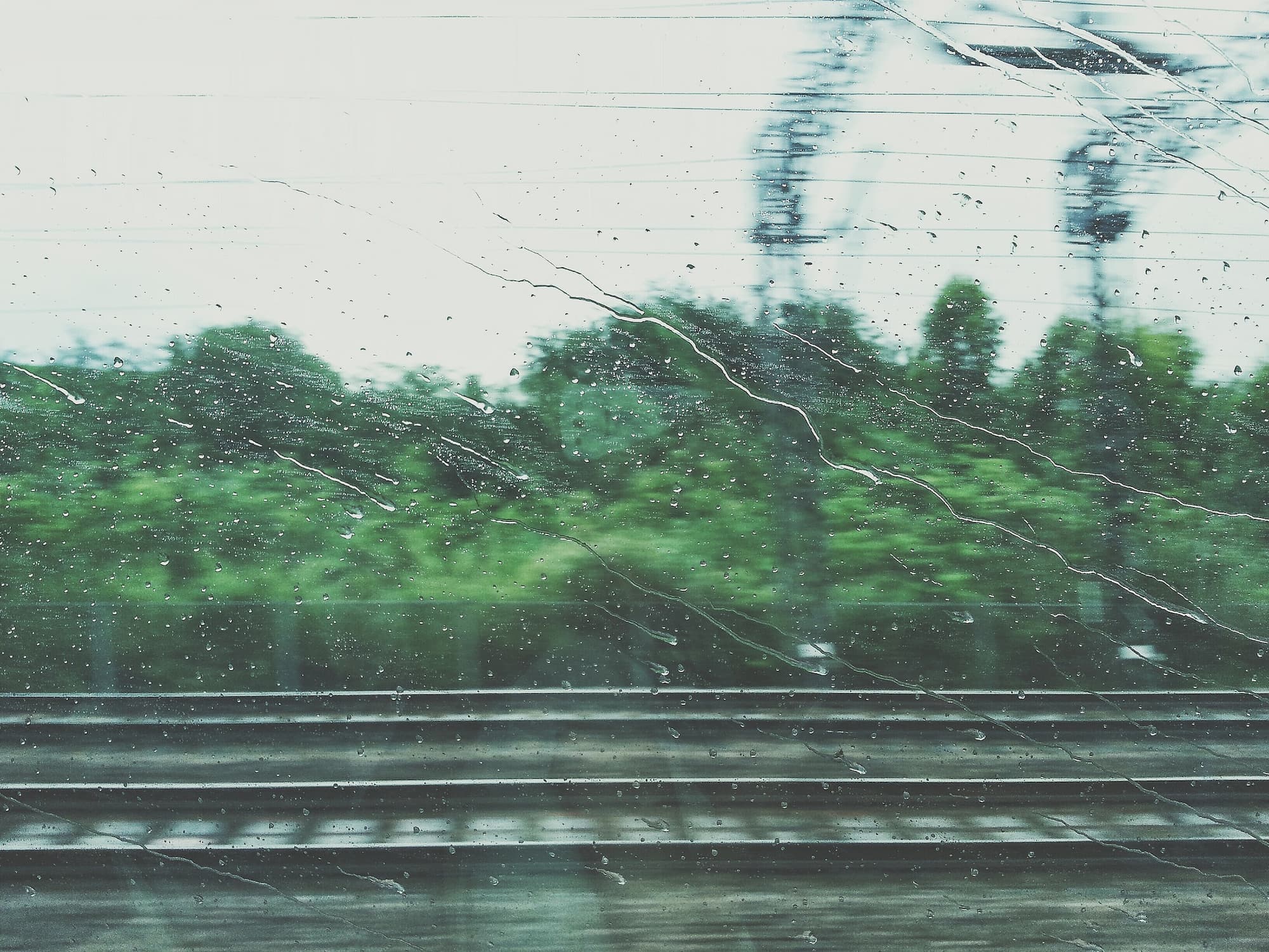 Train window with rain