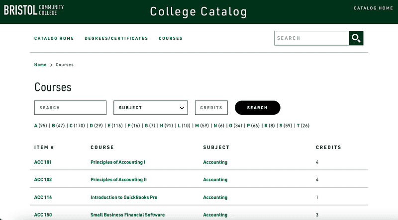 Bristol's new course catalog site, built with Clean Catalog