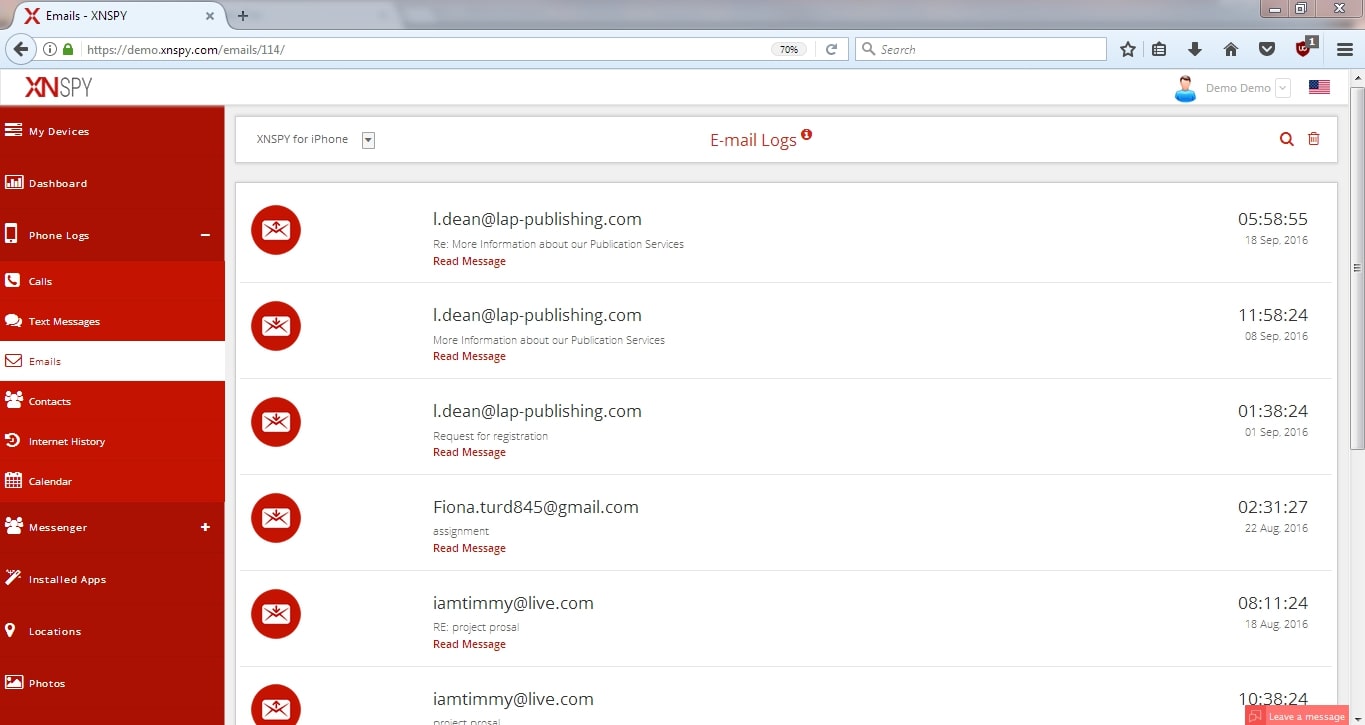 XNSPY demo spy software on any email