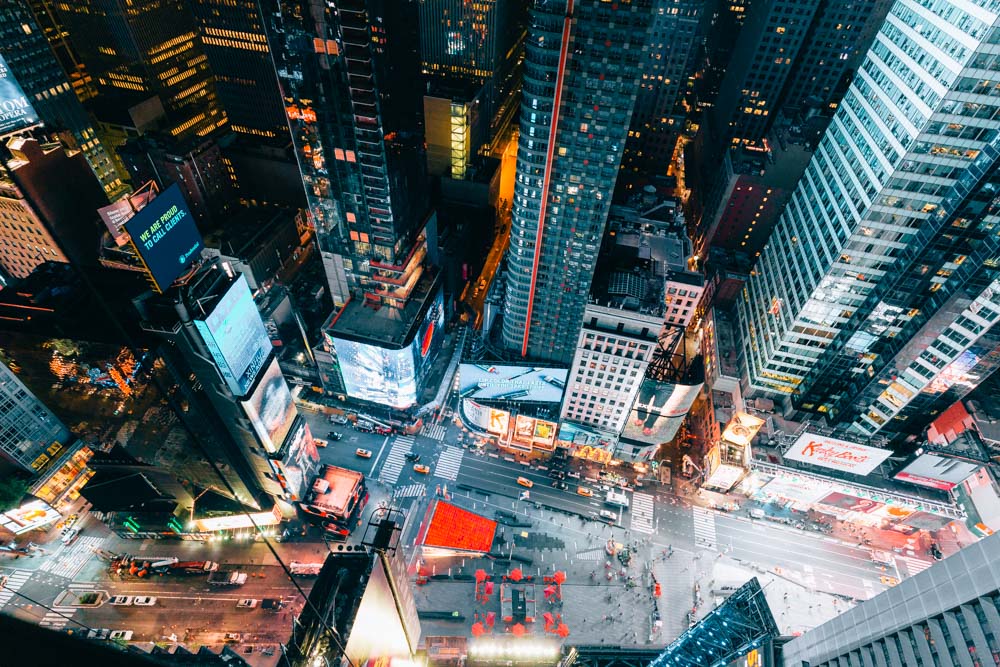Looking down at Times Square from above