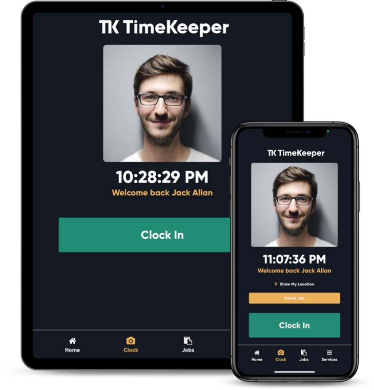 Showing Man Using Facial Recognition On Clock In