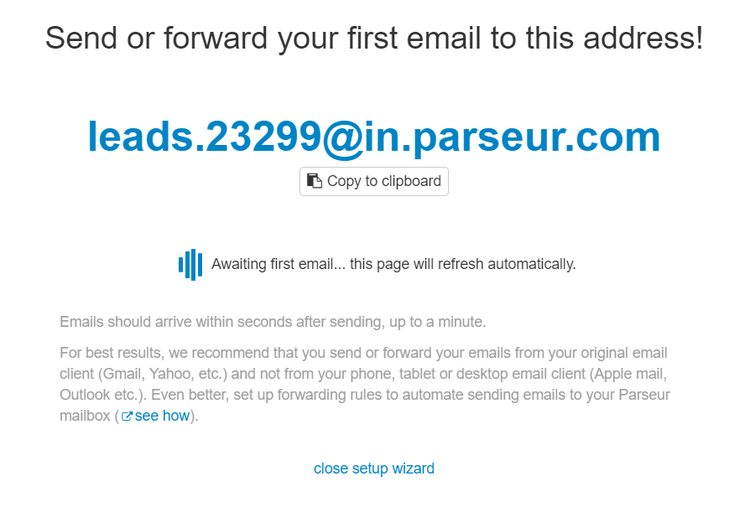 Forward your email to your Parseur mailbox