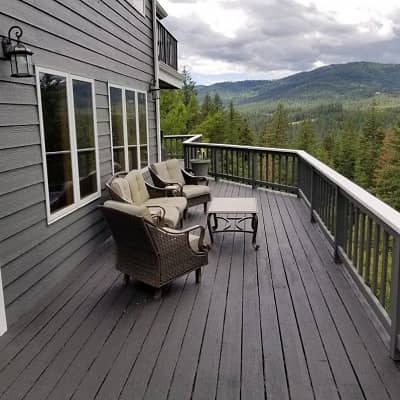 dark stained deck in the mountains