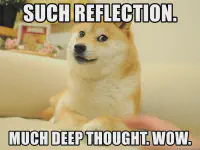 A meme of a shiba inu saying &ldquo;such reflection much deep thought.
Wow&rdquo;