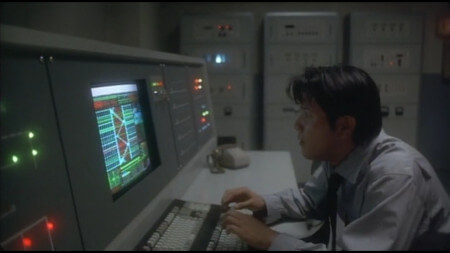 Takatsugu (aka Dr. Curtains) uses a security system to search the hospital for Eve. The security system seems far from high tech and resembles something you might find in an 1960 science fiction film
