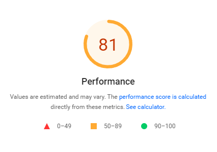 PageSpeed score before, 81/100