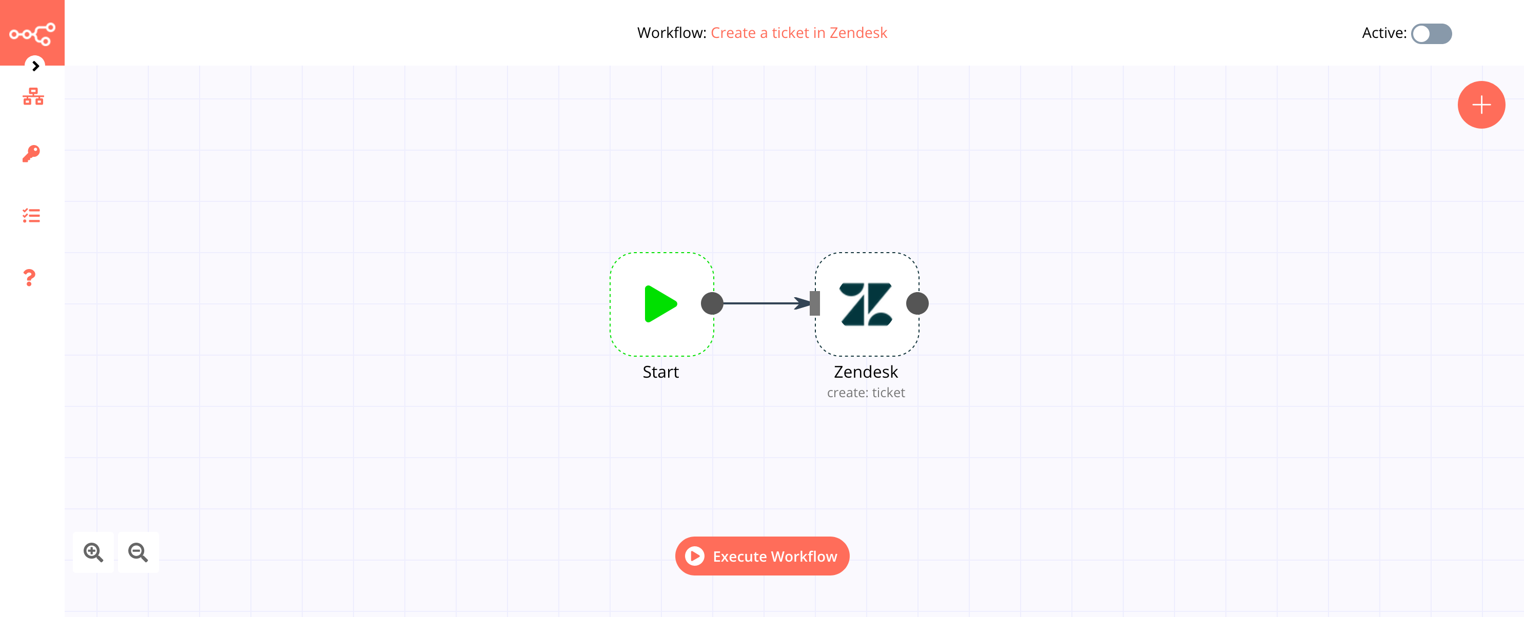 A workflow with the Zendesk node