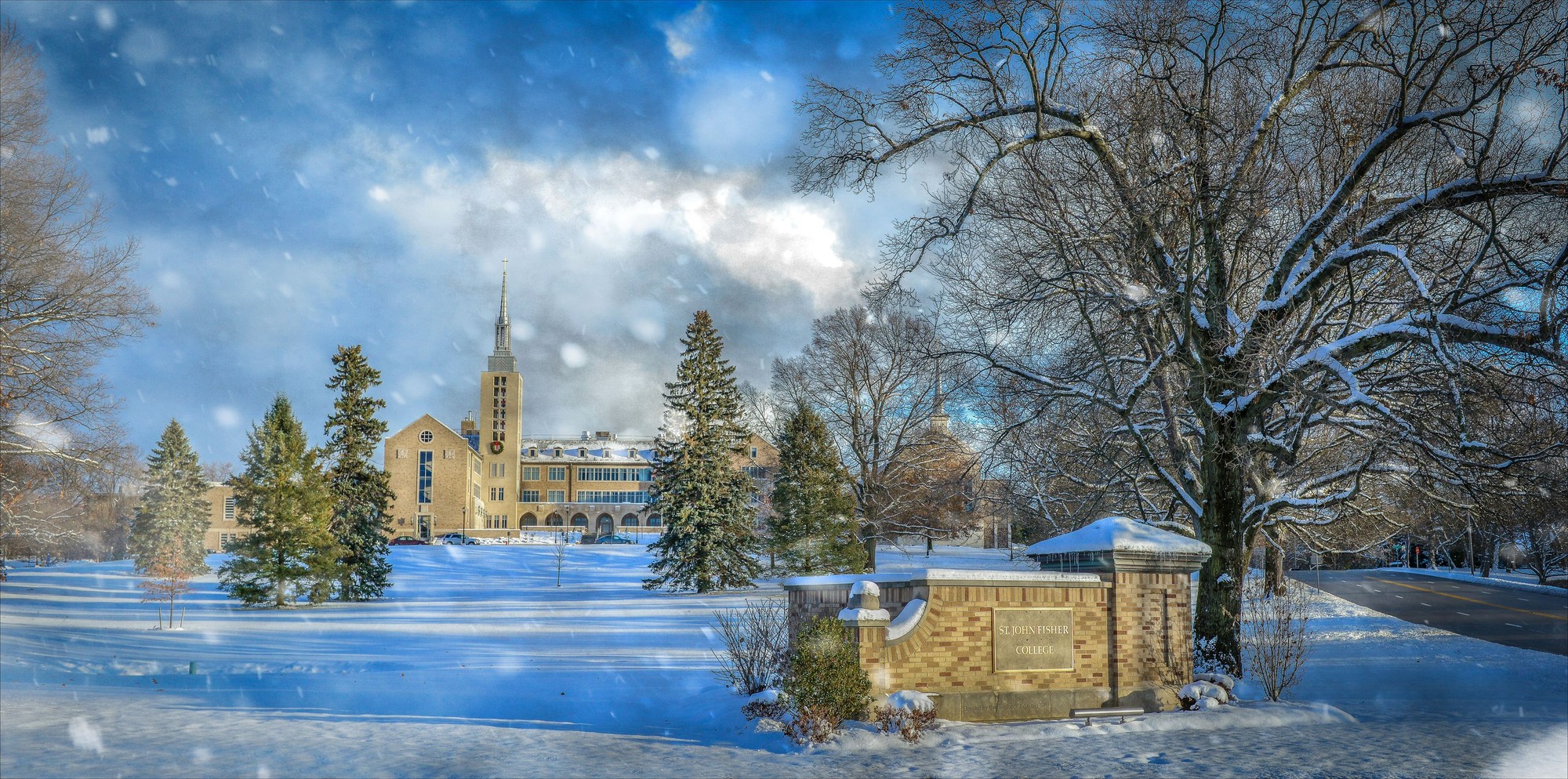 St. John Fisher campus in the snow