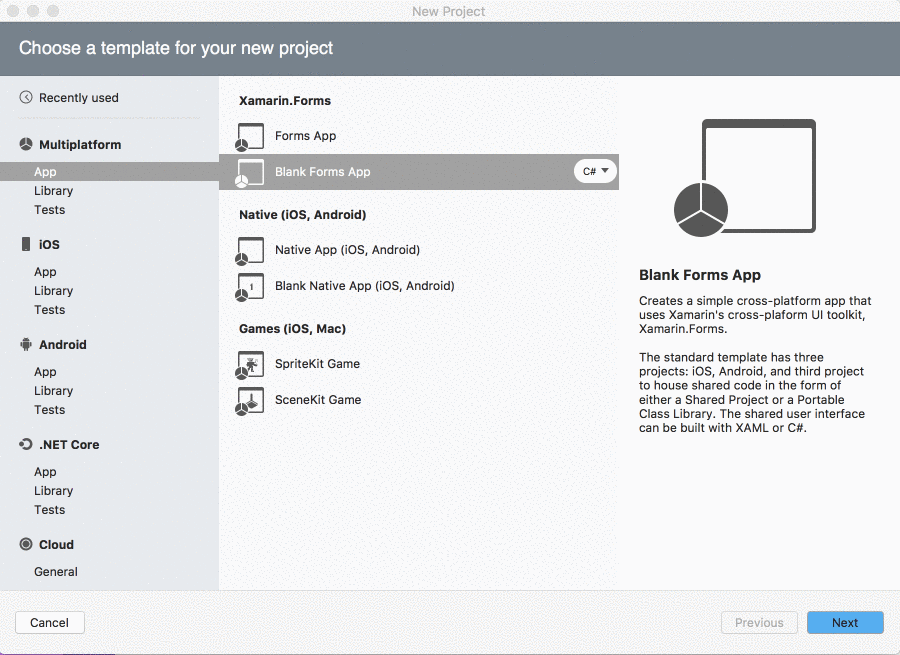 creating xamarin forms app in visual studio for mac