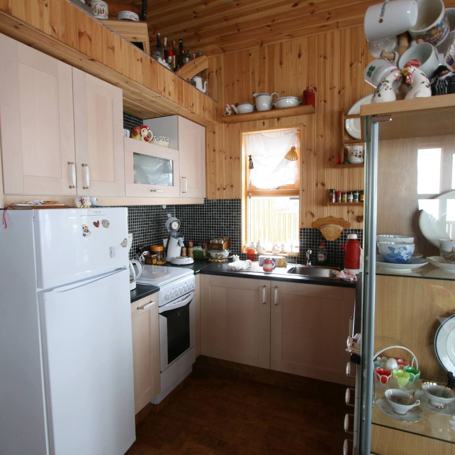 Functional kitchen with large fridge