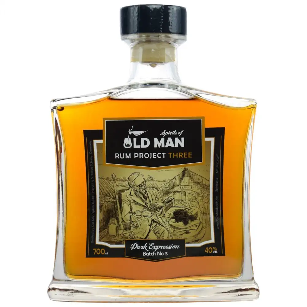 Image of the front of the bottle of the rum Spirits of Old Man Rum Project Three Dark Expression